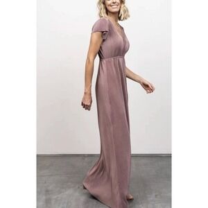 Balticborn Pleated Maxi Dress‎ V Neck Flutter Sleeve Elastic Waist Small